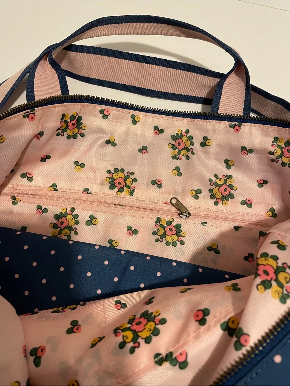 Matilda Jane Brand The Essentials Diaper Bag Navy Blue Pink Polka Dots